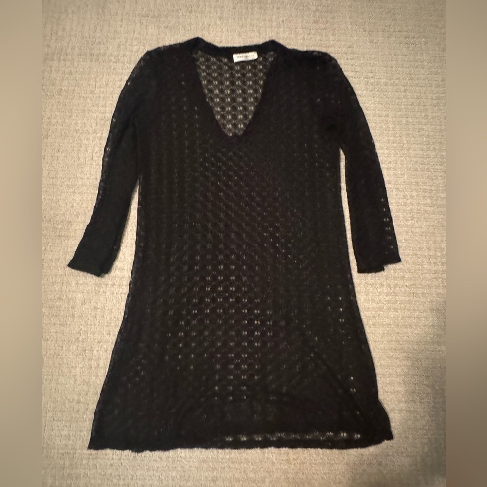 Tara Grinna black  V-Neck Crochet Swim Coverup